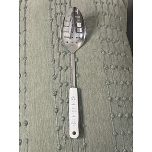 Vintge EKCO Slotted Serving 12" Spoon Blue Cornflower‎ Almond Handle USA Made